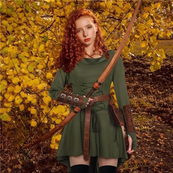 5 PCS Halloween Renaissance Costume for Women - Medieval Hooded Robe - Picture 5 of 7